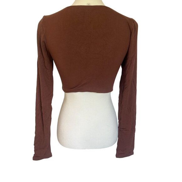 RE ONA Square Neck Crop Top in Chocolate Large New Womens Long Sleeve Blouse - Picture 6 of 8